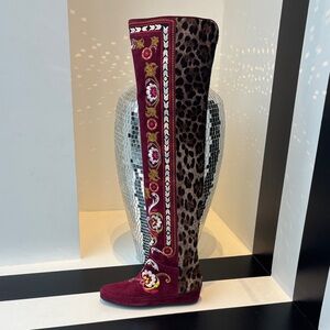 Etro Burgundy and Calfskin Over the Knee Boots
